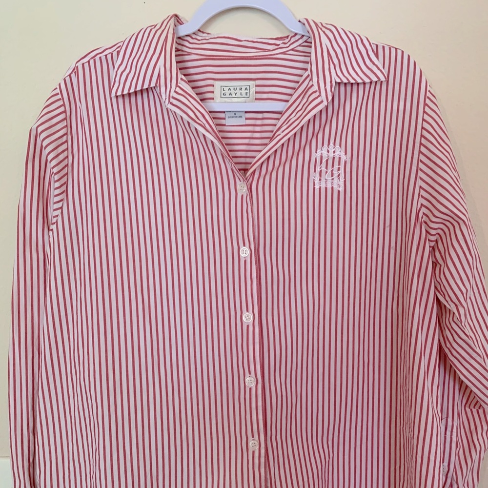 Vintage ✨ Laura Gayle Red Striped Button Down Top
